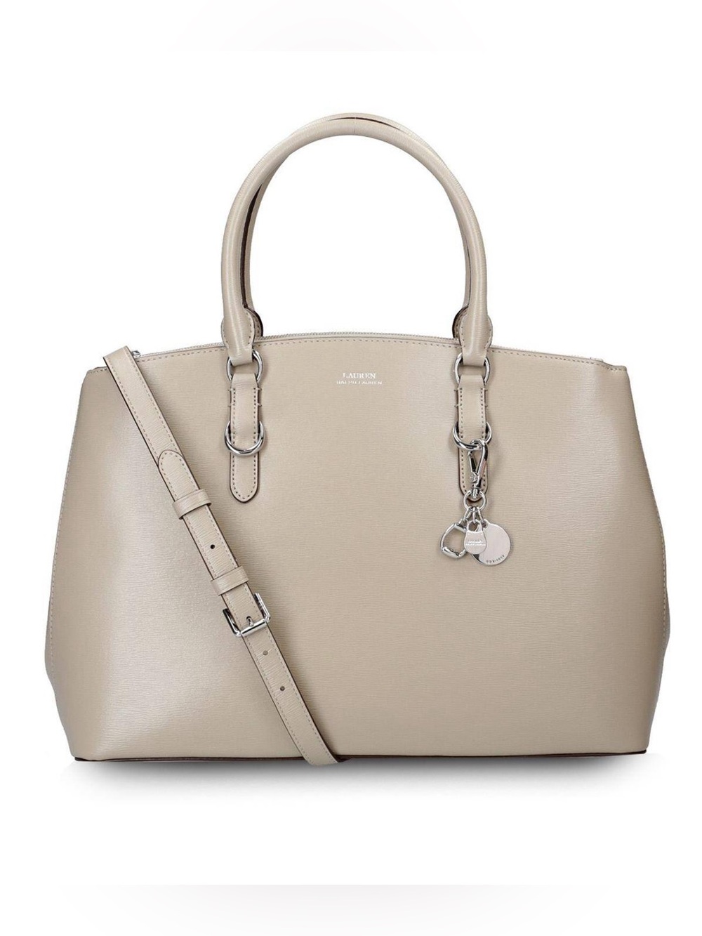 Ralph Lauren Women’s Bennington Double Zip Saffiano Leather Satchel in Sand Colo